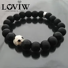 Futebol Charme Pulseira para mulheres Dos Homens 10mm Natureza Contas de Pedra Pulseira Pulseira Masculina worldcup Esporte Jóias moda