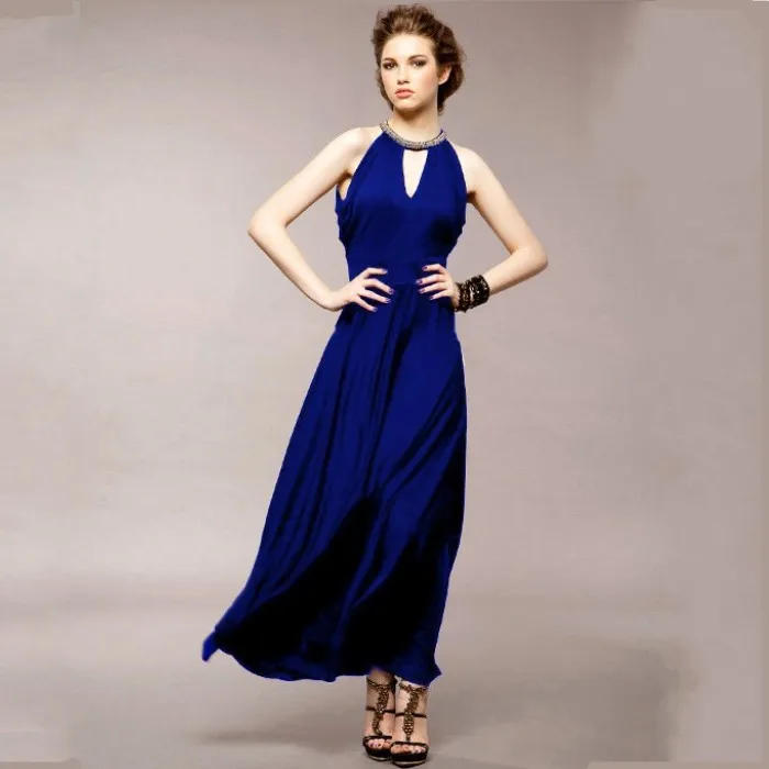 Ladies 2015 New Dress Women Elegant Handmade Beads one piece Dress Long