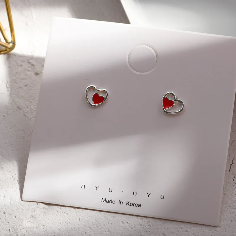 

Lidavi Fashion red heart-shaped earrings temperament compact love ear Jewelry Japan and South Korea Wind Female Jewelry VES6183