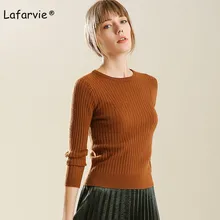 Lafarvie Slim Knitted O-neck Sweater Women Autumn Winter Long Sleeve Pullover Fashion Thick Warm Stretch Soft Solid Color Jumper