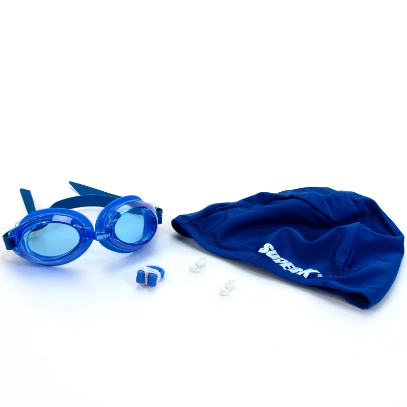 

Swimming Goggles Swim Cap Hat Silicone Ear Plugs & Nose Clip 4 in 1 Combo Set google,cap ear plug nose bridge