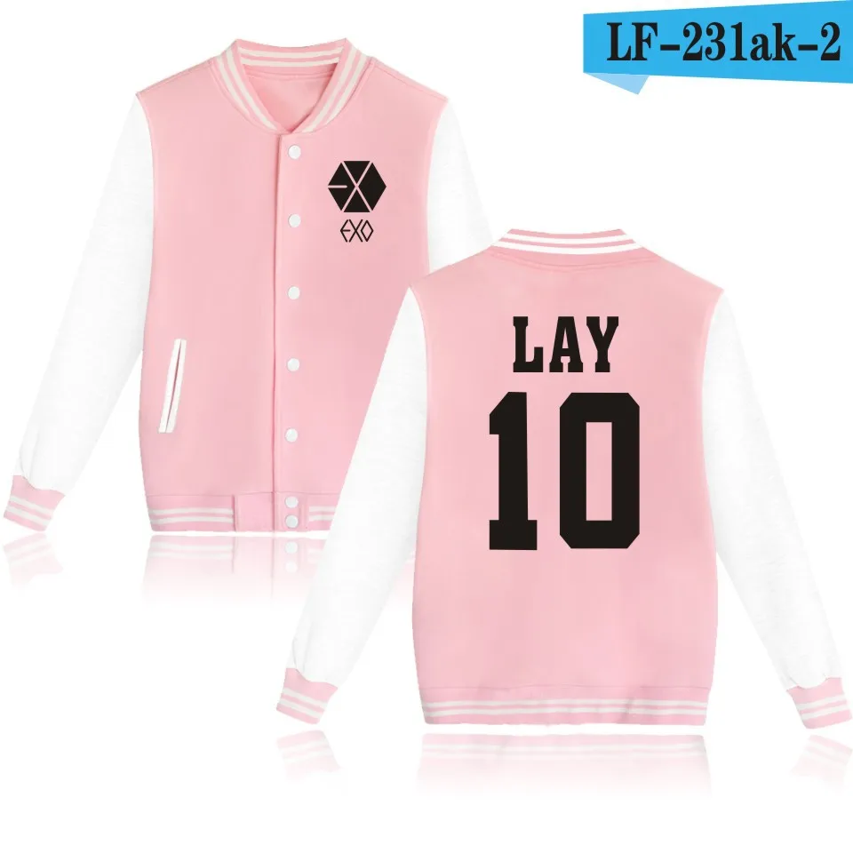 WEJNXIN EXO Kpop толстовки женские мужские повседневные для фанатов стиля унисекс поддерживающая бейсбольная куртка имя члена пара Exo одежда Бесплатный подарок - Цвет: Pink 10 LAY
