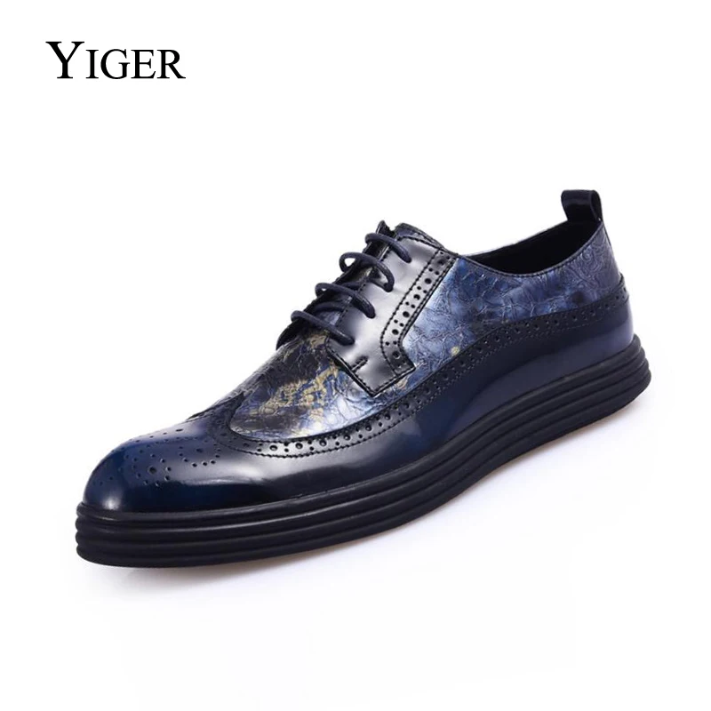 

YIGER NEW Men Shoes Four Seasons Genuine leather Bullock British Fashion Carved casual shoes British low help thick bottom 0029