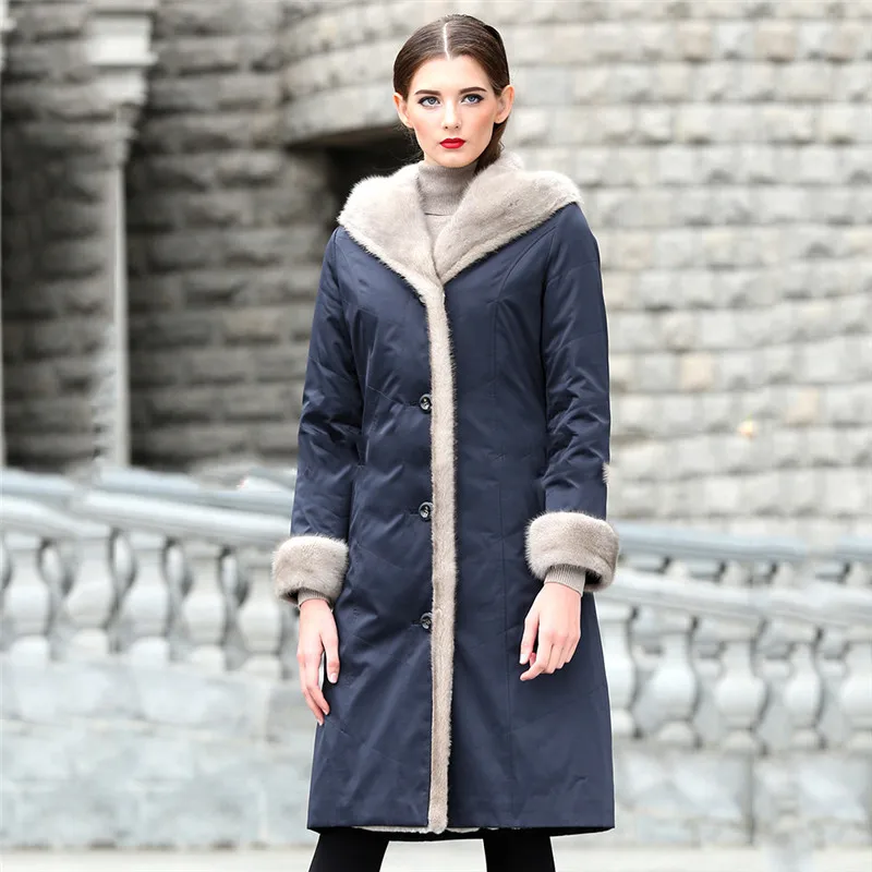 Женское пальто с мехом синее XL 2XL 3XL плюс размер длинный рукав куртка капюшоном 19