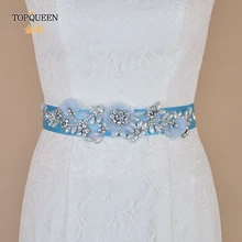 TOPQUEEN S419-B Быстрая свадебный пояс с цветами пояс со стразами шифоновый пояс невесты лента для свадебного платья для вечернего платья Пояс