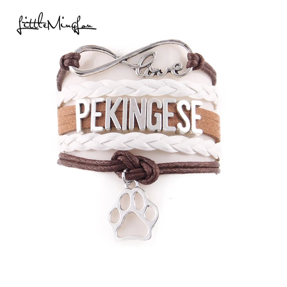 

Little MingLou Infinity love pekingese dog Bracelet pet paw Charm leather wrap men bracelets & bangles for Women jewelry