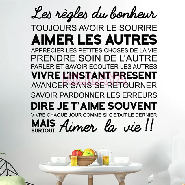 Français Citations Stickers Muraux Les Règles de Bonheur