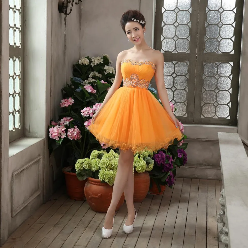Orange Strapless Short Prom Dress 2015 