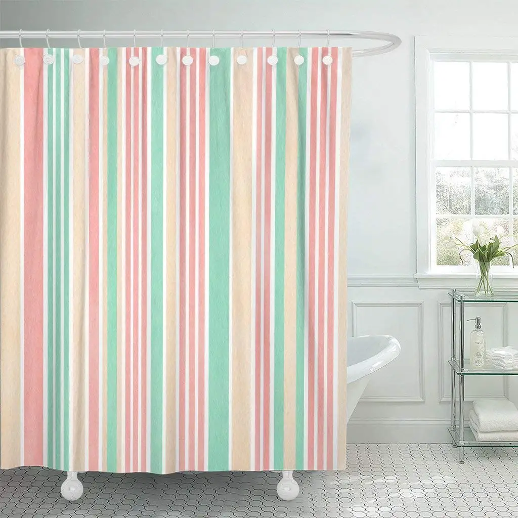 Shower Curtain Classic Watercolor Light Pink Beige and Seafoam Blue