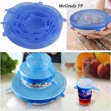 Подарок 6 шт./компл. силиконовые стрейч над стеклянной крышкой свежие фрукты чашки свежая медная чаша силиконовые рукава сковородки кухонные вакуумные приборы
