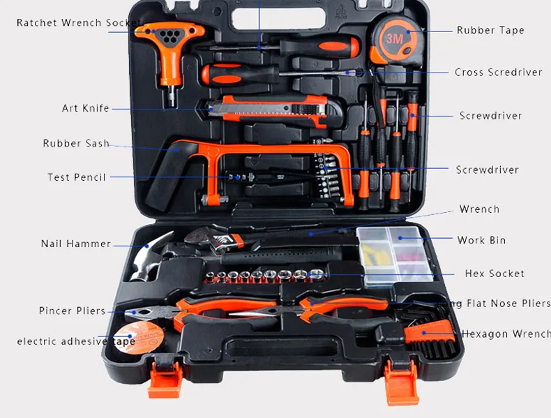 82pcs Home Hardware Kit Combination Tool Set Hardware Toolbox