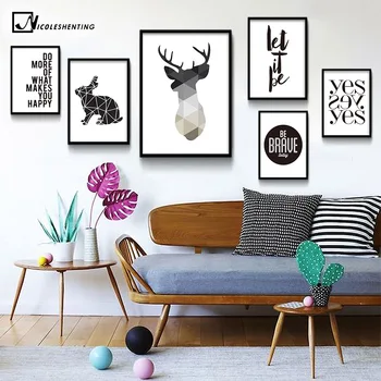 

NICOLESHENTING Nordic Style Motivational Poster Print Geometry Deer Wall Art Canvas Painting Picture for Living Room Home Decor
