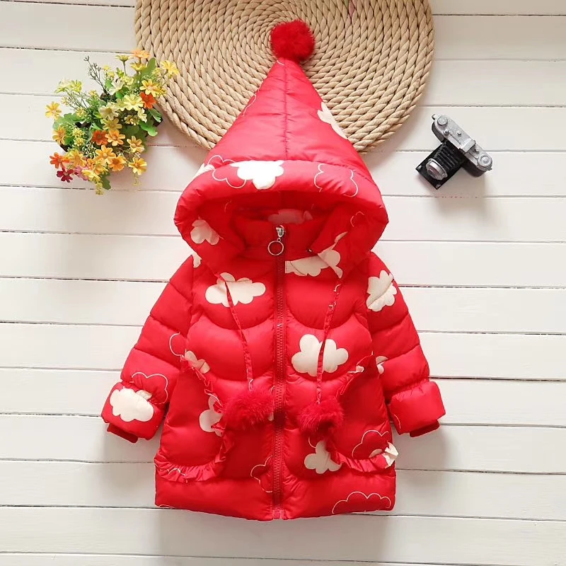 Куртка для маленьких девочек коллекция года, осенне-зимнее модное пальто с принтом для маленьких девочек детская теплая куртка с капюшоном детская Рождественская куртка