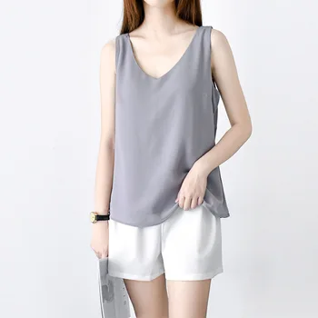 

Pantalon Mujer Free Shipping 2019 Summer Simple Necessary Pure Color Thin Embossed Chiffon V-tie Suspender Top Bottom Shirt