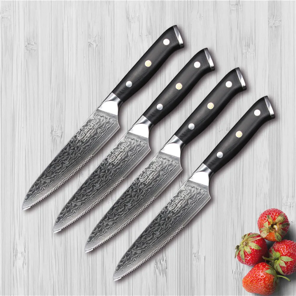 

SUNNECKO 4PCS Kitchen Knife Set 5" Steak Chef's Utility Knives Japanese Damascus VG10 Steel Razor Sharp Cutting Tools G10 Handle