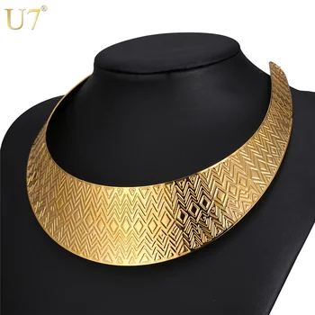 

U7 Stainless Steel Collier Women Statement Necklace Collar Jewelry Gold Color African Chunky Choker Necklace Wholesale N555