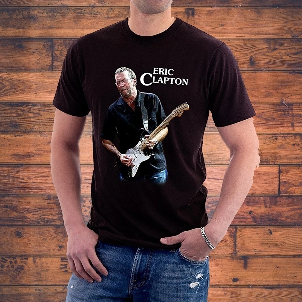 Eric Clapton Playing Guitar Music Logo Men T-Shirt Short Sleeve T Shirt Cotton Shirts Top Tee Homme Novelty |