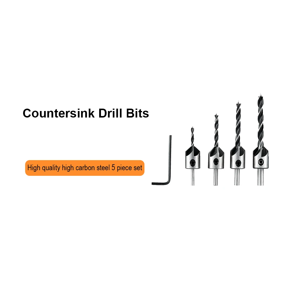 JelBo 4 шт. зенковки сверло+ 1 шт. шестигранный хвостовик 5 Флейта фаски развёртки Инструмент Сверла Набор для деревообработки(3/4/5/6 мм - Цвет: Wood Drill Bit