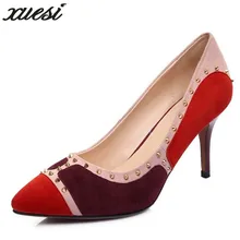 New Fight Color Rivets Pointed High Heels Leather Black Sexy font b Shoes b font Fine
