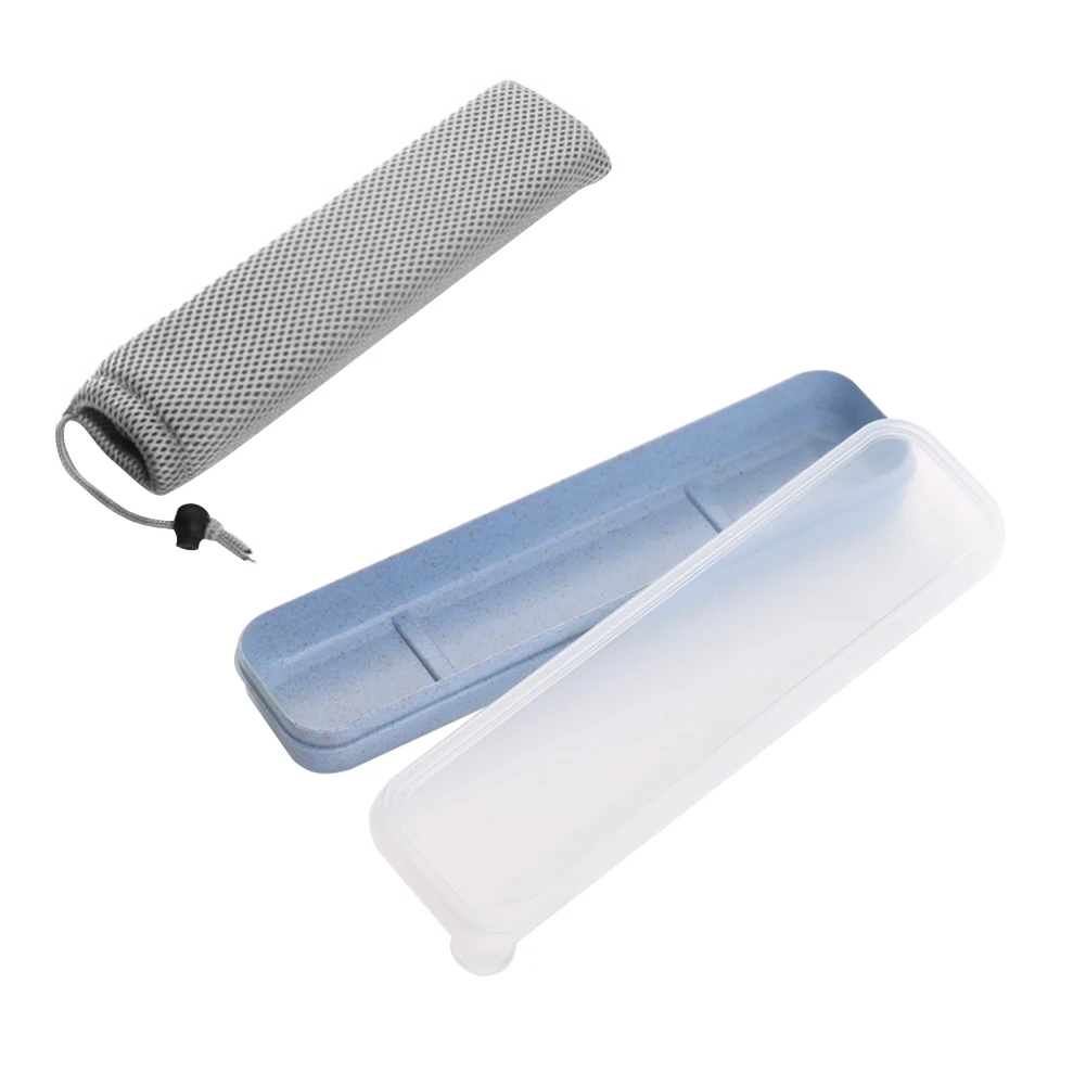 

Outdoor Transparent Cover Home Reusable With Storage Bag Slot Design School Durable Travel Cutlery Wheat Straw Tableware Box Set