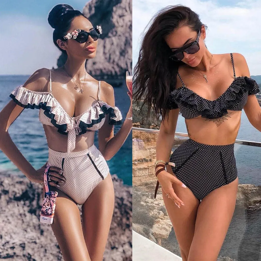 

Women's Swimming Suit Sexy Bikini Swimsuit Sexy Women Ruffles Bikini Push-Up Pad Swimwear Dot Print Swimsuit Beachwear Set