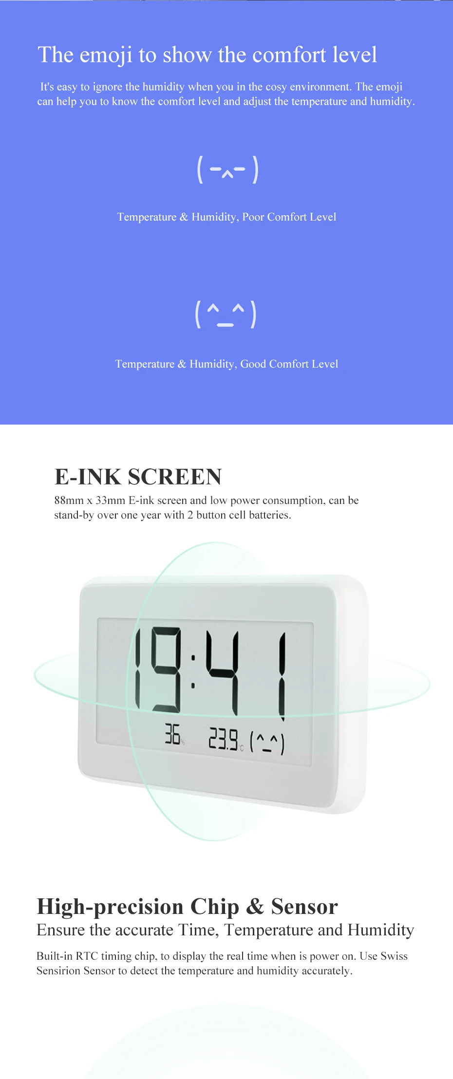 Xiaomi Mijia BT4.0 Wireless Smart Electric Digital clock Indoor&Outdoor Hygrometer Thermometer LCD Temperature Measuring Tools