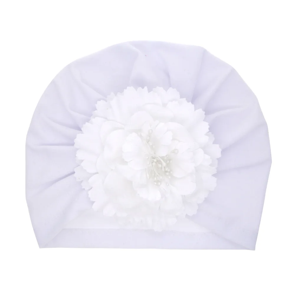 Модный с искусственными цветами шапочка для новорожденных карамельных цветов Детские шапочки для девочек турбини Детские аксессуары для фотосъемки - Цвет: white