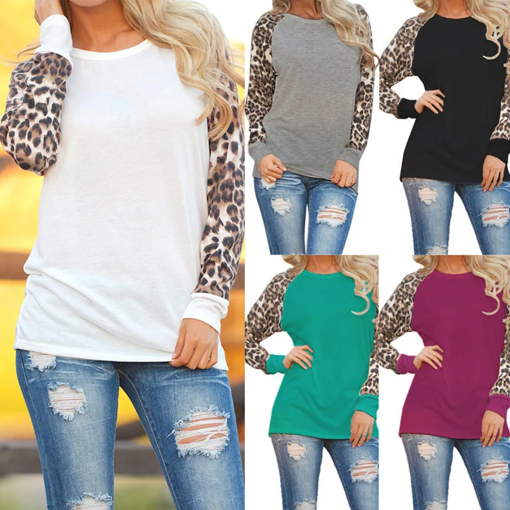 

S-5XL Womail Womens Causal Autumn Winter Leopard Tops Long Sleeve Fashion Ladies T-Shirt Oversize Tops 5 Colors 9.13