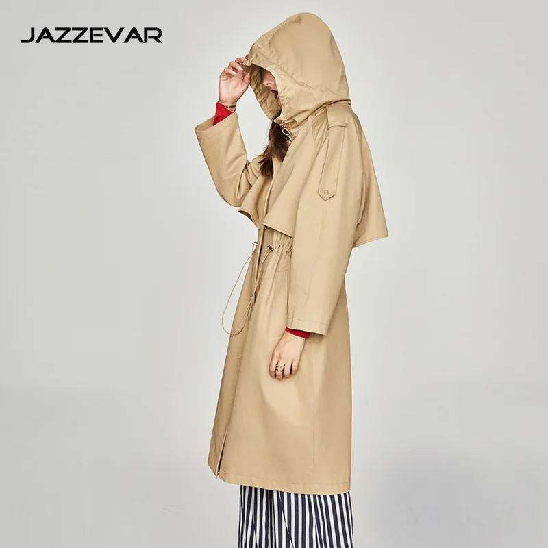 

trench coat long spring waterfall runway dust coats women 2019 plus size double breasted female ladies windbreaker beige hooded