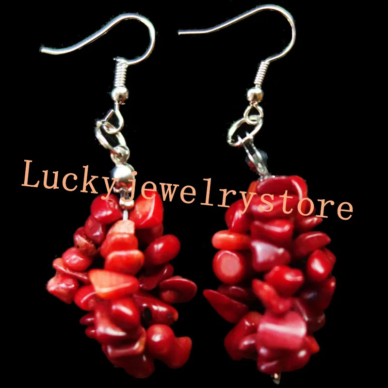 

(Min.order 10$ mix) YUTENG 1Pair of 60x15mm Red Coral chips Earrings TR29