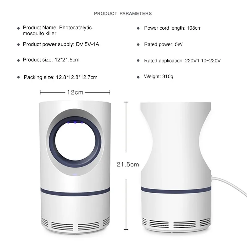 5W Usb Powered Electric Photocatalytic Led Anti Mosquito Killer Lamp LowVoltage UV Photocatalys Insect Trap Light Hunting Lights