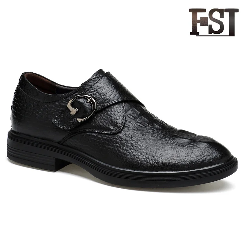 

FSJ Man Animal Prints Office Career Dress Shoes Genuine Leather Buckle Strap Spring/Autumn Sewing Height Increasing Pigskin