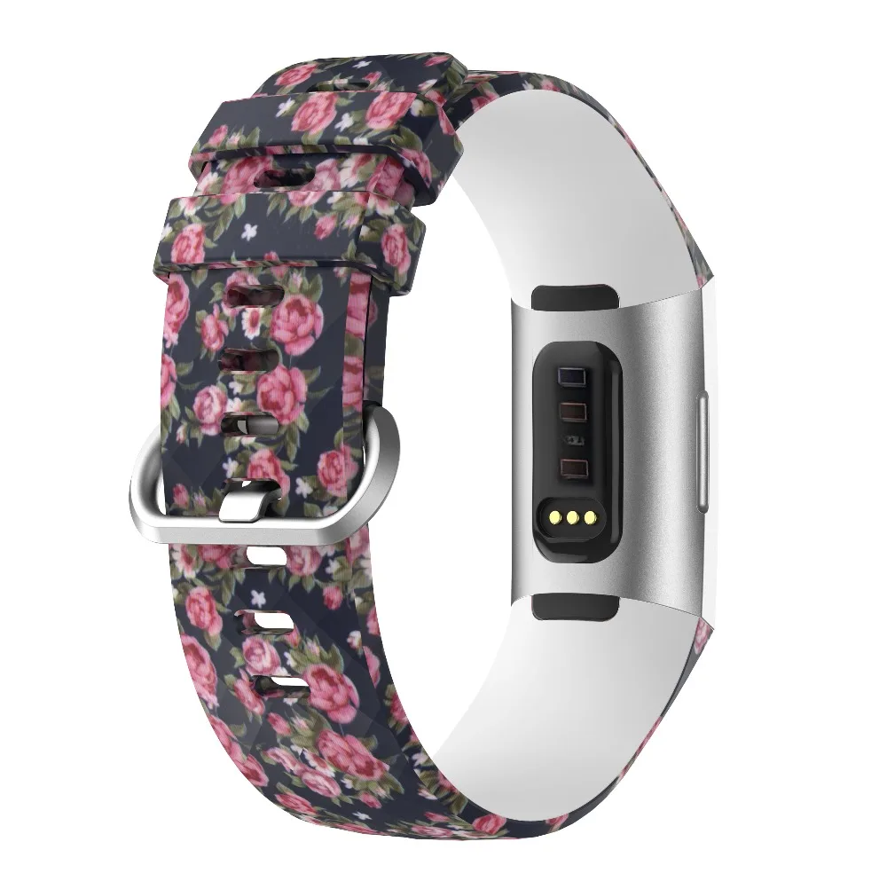 Bemorcabo TPE напечатанный цветок наручные часы ремешок браслет для Fitbit Charge 3 Relogio Feminino часы для женщин