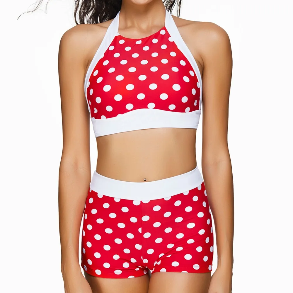 Plus Size Bikini Set Women Swimwear High Neck Bathing Suit High Waist