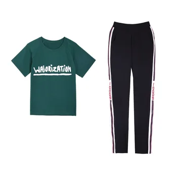 

Rlyaeiz New Tracksuit Women 2 Piece Set 2019 Summer Fashion Letter Printed T shirts + Ankle-length Pants Female Sweat Suit 4XL