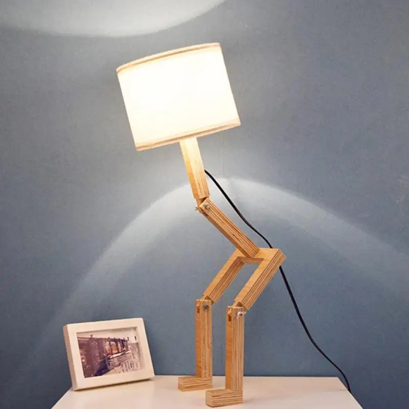

Modern Lovely Robot Shape Wooden Table Lamp E27 Lamp Holder 110-220V Parlor Indoor Study Desktop Lighting Bedside Lamps Z40
