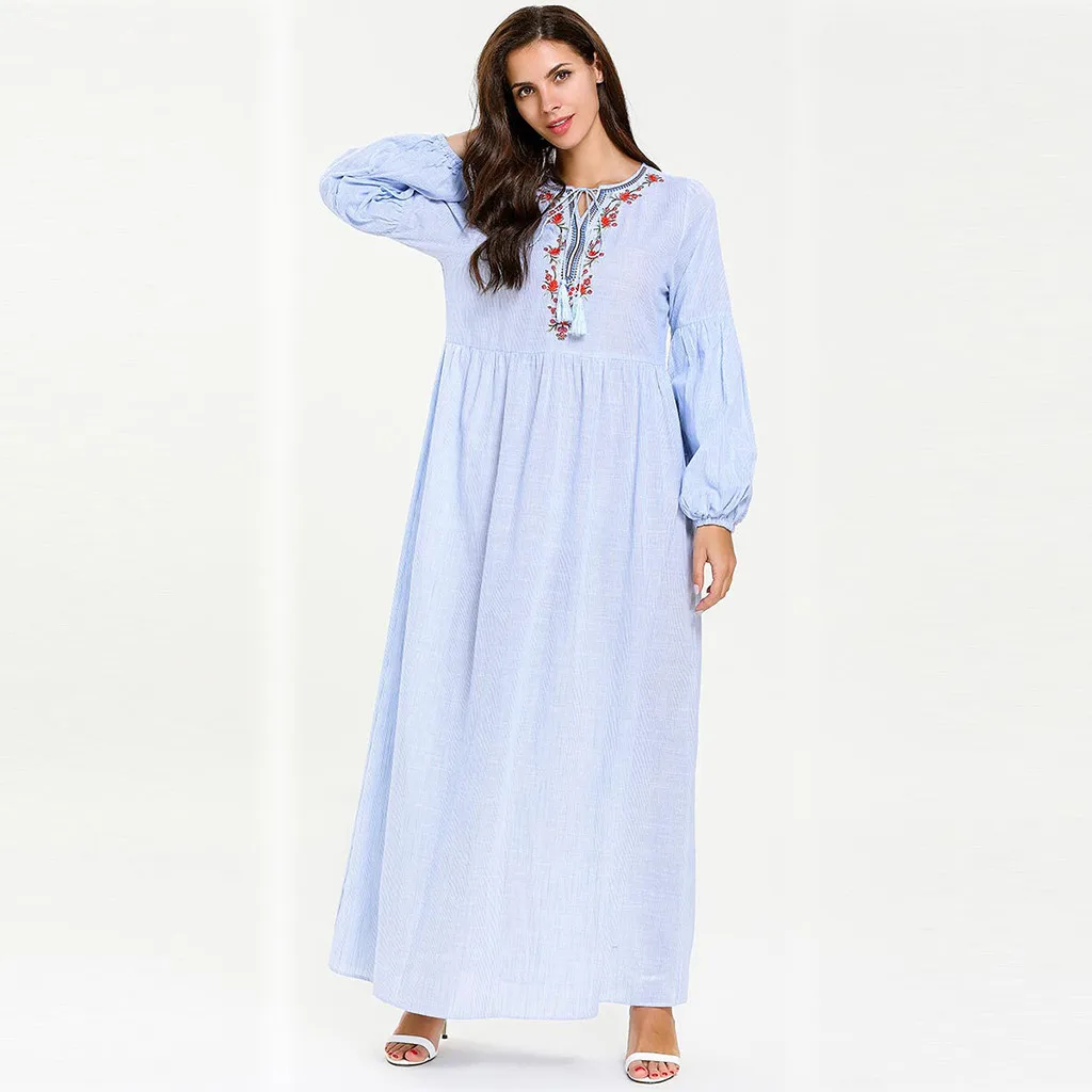 Женское мусульманское платье с длинным рукавом Abaya повседневное Свободное