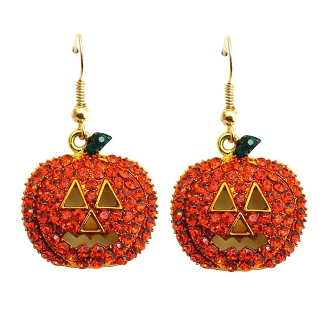 Rhinestone Pumpkin Charms Earrings Full Crystal Ear Stud For Girls