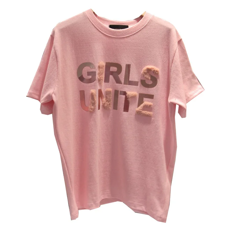 

Plus Size 3XL Summer T Shirt Women New 2019 Harajuku Plush Letters tshirt women Loose Tee Tops Casual Female T-shirt LJ27