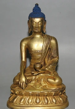

USPS to USA S2531 7" Tibet Buddhism Bronze 24K Gold Gilt Seat Shakyamuni Amitabha Buddha Statue (B0328)