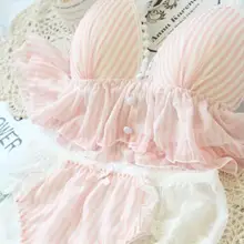 Настоящая фотография, размер M, L, Лолита, сексуальный, милый, в полоску, сетка, день и ночь, беспроводной, бесшовный, без косточек, бюстгальтер, трусики, набор, бикини, RB311