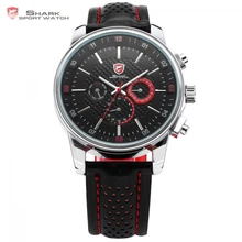 Pacifique ange shark sport montre hommes horloge date jour inoxydable Boîtier en acier Bracelet En Cuir Top Quartz Noir Rouge Montre De Mode/SH094