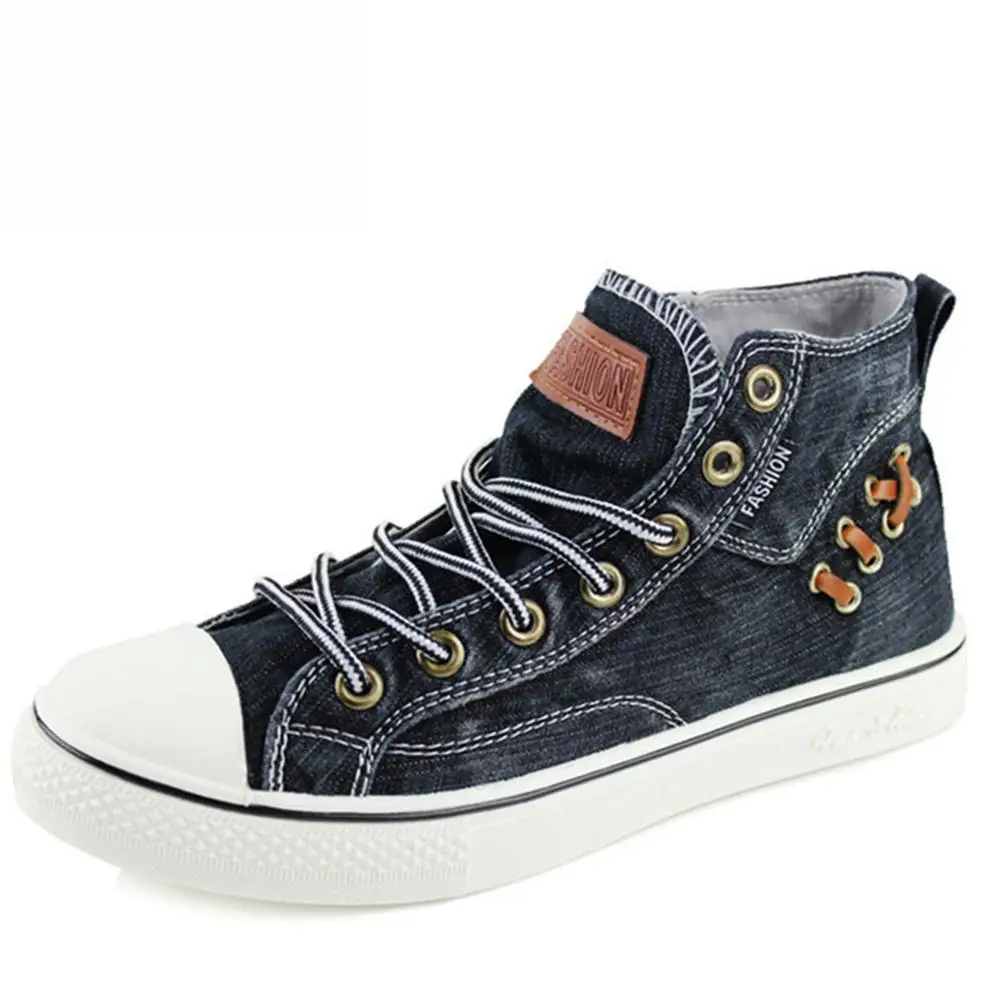 

2018 Sneakers Men Casual Shoes Denim Canvas Shoes Men Sneakers High Top Black Men Shoes Flats Zapatos Mujer Chaussure Homme
