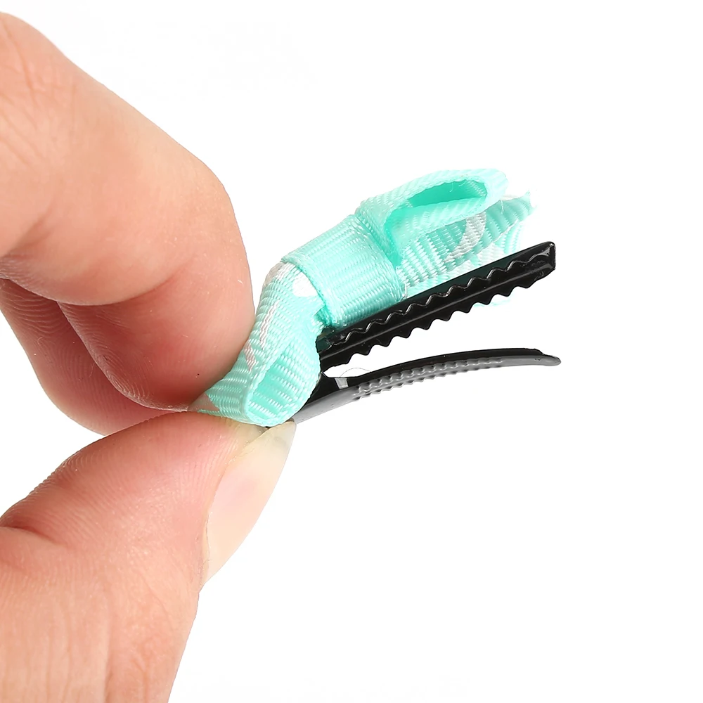 ELECOOL 10pcs Mini Bow Hairgrips Kids Sweet Girls Solid Dot/ Stripe Printing Hair Clips Kids Hairpins Hair Styling Tool