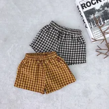Детские штаны для девочек детские шорты Летняя одежда для маленьких девочек в клетку Короткие штаны с принтом с карманами для маленьких детей; Повседневное низом для девочек и мальчиков для девочек