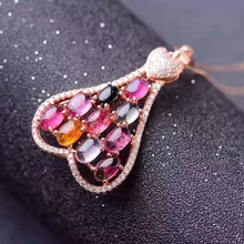 Натуральные разноцветные турмалины кулон S925 серебряная подвеска в форме натурального граната Цепочки и ожерелья модный элегантный Pipa музыка для женщин, хорошее ювелирное изделие