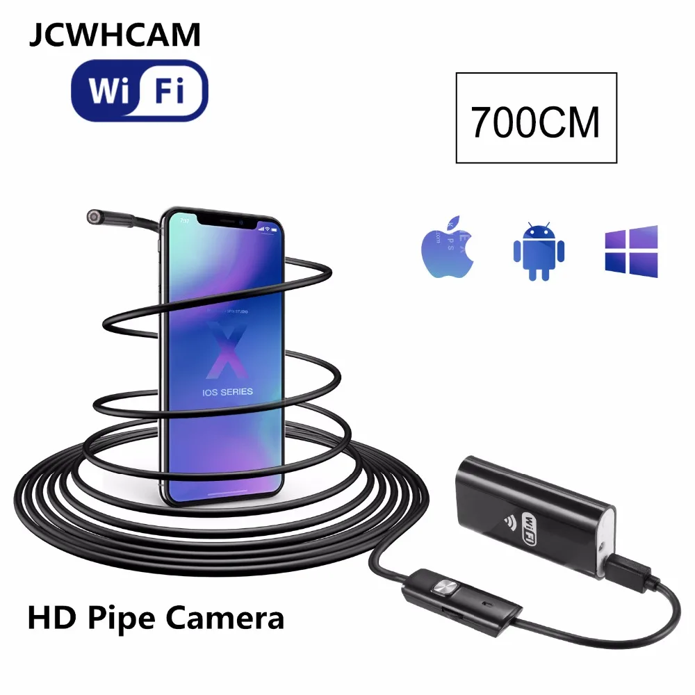 

JCWHCAM WiFi Endoscope iOS Android system 7M Soft cable 8mm HD 1080P Borescope mini IP Camera Snake Camera Car Inspection