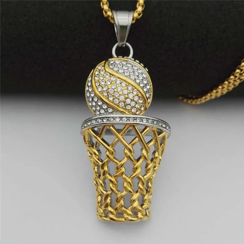 POPLOV хип хоп мода Для мужчин баскетбол Подвески Цепочки и ожерелья s Classic Gold 316L