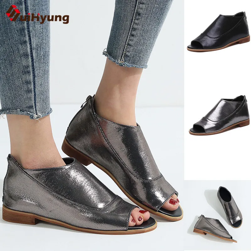 

2019 Spring Summer New Women's Shoes Fashion Shiny PU Leather Fish Mouth Shoes Casual Comfortable Beach Sandals Large Size 35-43
