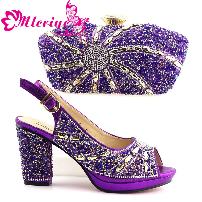

10118 Purple Good Quality Wedding African Party Shoes with Matching Bag for Women Ladies Italian Design Shoes and Bag Set